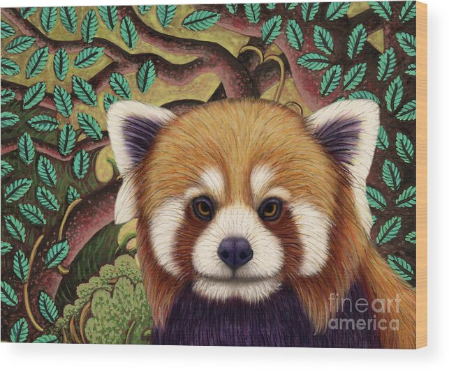 Red Panda Wood Print featuring the painting Red Panda Jungle by Amy E Fraser