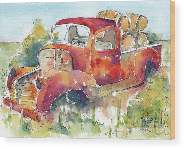 Impressionism Wood Print featuring the painting Red Rooster Rust Bucket by Pat Katz