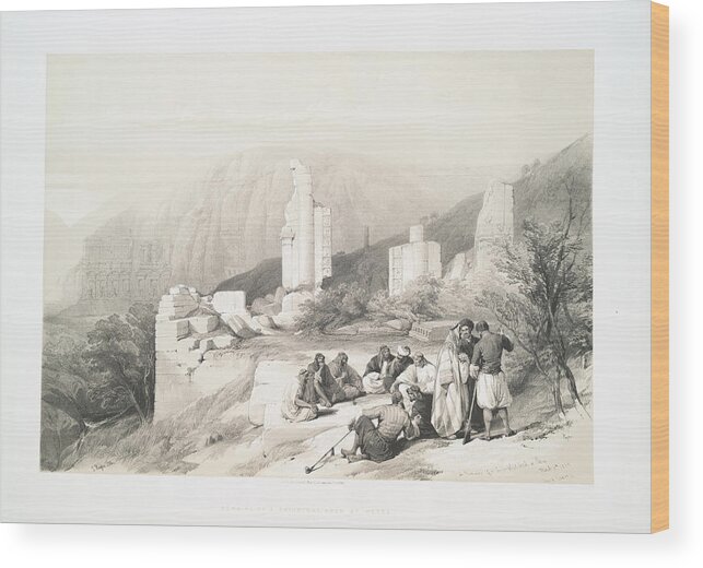 Remains Of A Triumphal Arch At Petra Ca 1842 - 1849 By William Brockedon Wood Print featuring the painting Remains of a Triumphal Arch at Petra ca 1842 - 1849 by William Brockedon by Artistic Rifki