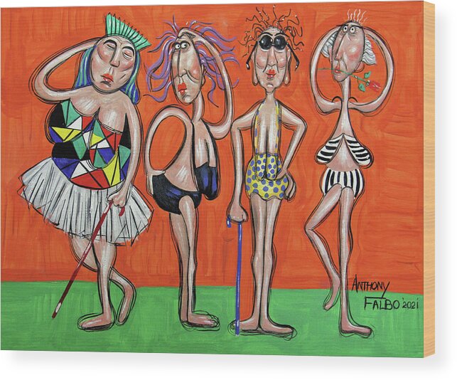 Swimsuit Models Wood Print featuring the painting Retired Swimsuit Models by Anthony Falbo