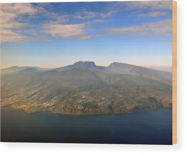 Landscape Wood Print featuring the photograph Reunion island seen from the air with the Piton des Neiges mountain, Reunion island, Indian Ocean by Mtcurado
