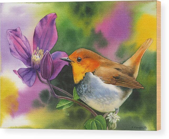 Robin Wood Print featuring the painting Robin by Espero Art
