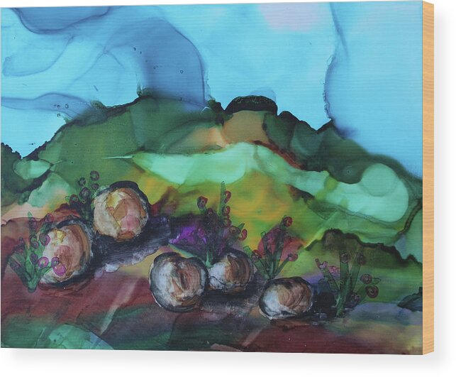 Landscape With Rocks Wood Print featuring the painting Rocky Shores by Sandra Fox