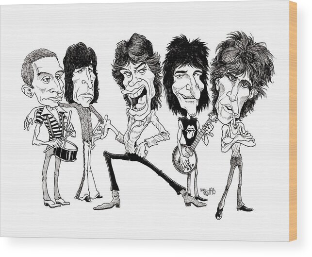 Caricature Wood Print featuring the drawing Rolling Stones by Mike Scott