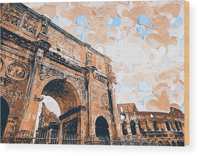 Rome Wood Print featuring the painting Rome - The Arch of Constantine - 06 by AM FineArtPrints