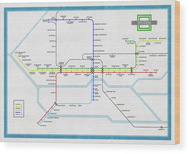 Metro Wood Print featuring the digital art Rotterdam Metro Map by Frans Blok