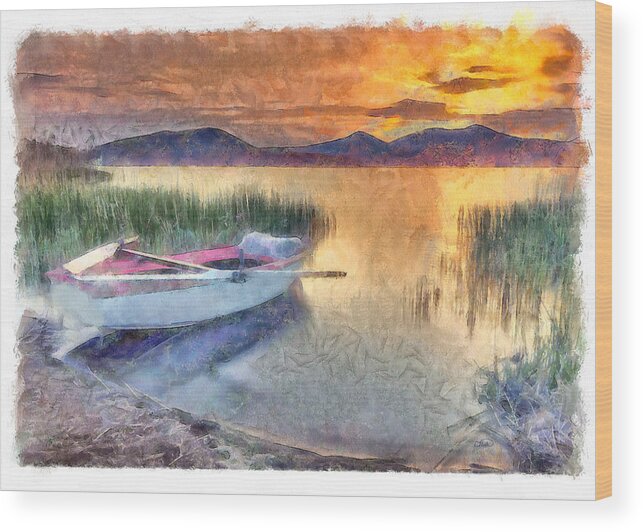 Boat Wood Print featuring the painting Rowboat on Lakeshore - DWP1446978 by Dean Wittle