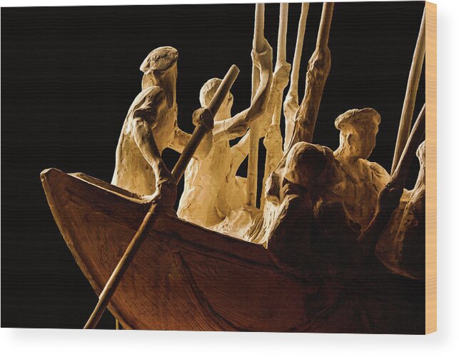 Rowing Boat Sculpture Figurine Sepia Wood Print featuring the photograph Rowing Sculpture1 by John Linnemeyer