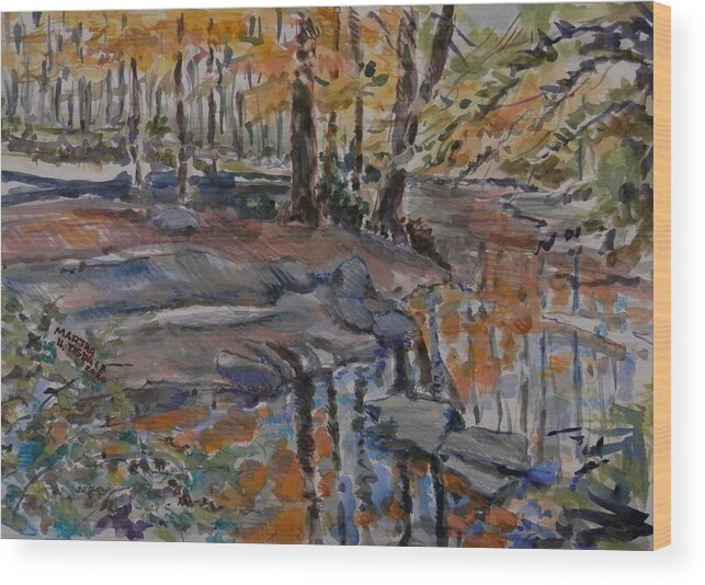 Fall Reflections In Backyard Creek And Stone Outcroppings Wood Print featuring the painting Sabbath Creek Shoals by Martha Tisdale