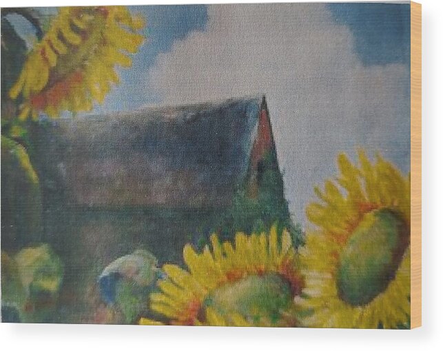 Sunflowers Wood Print featuring the painting Sand Mountain Sunflowers by ML McCormick