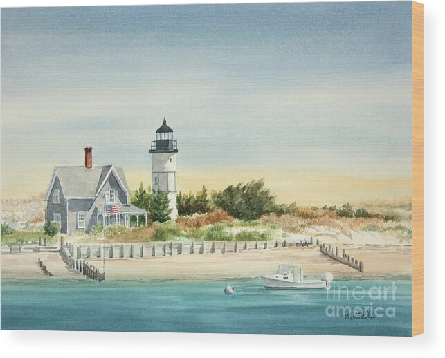 Sandy Neck Lighthouse Barnstable Cape Cod Wood Print featuring the painting Sandy Neck Lighthouse Barnstable Cape Cod by Michelle Constantine