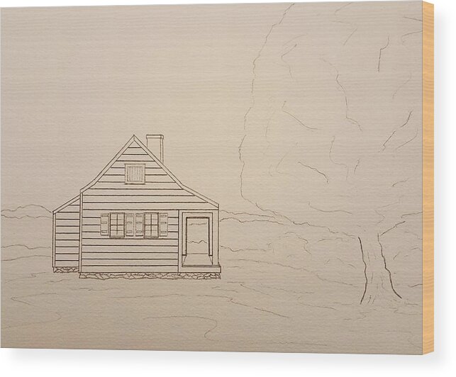 Sketch Wood Print featuring the drawing Saratoga Farmhouse by John Klobucher