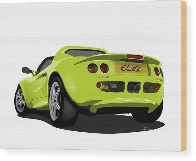 Sports Car Wood Print featuring the digital art Scandal Green S1 Series One Elise Classic Sports Car by Moospeed Art