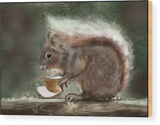 #scottishwildlife #animalportrait #rebelle #watercolor Wood Print featuring the digital art Sciurus Vulgaris- Scottish Red Squirrel by Rob Hartman