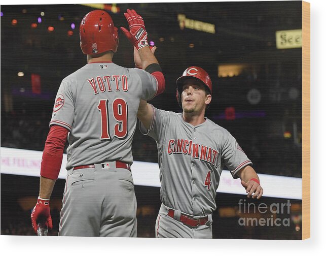 San Francisco Wood Print featuring the photograph Scooter Gennett and Joey Votto by Thearon W. Henderson