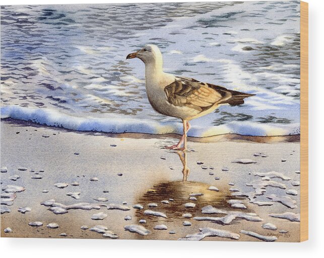 Seagull Wood Print featuring the painting Seagull in the Golden Afternoon by Espero Art