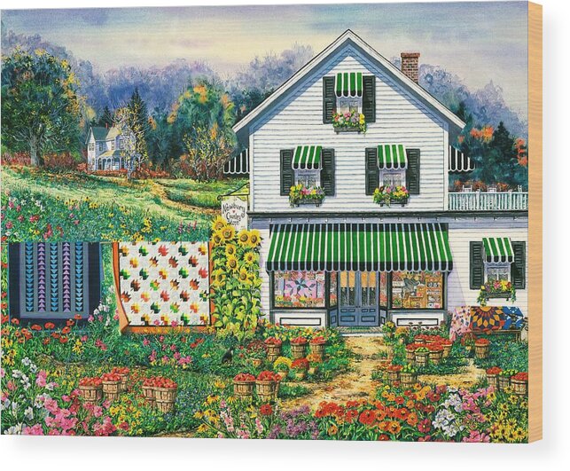 Country Store Awnings Wood Print featuring the painting September Gold by Diane Phalen