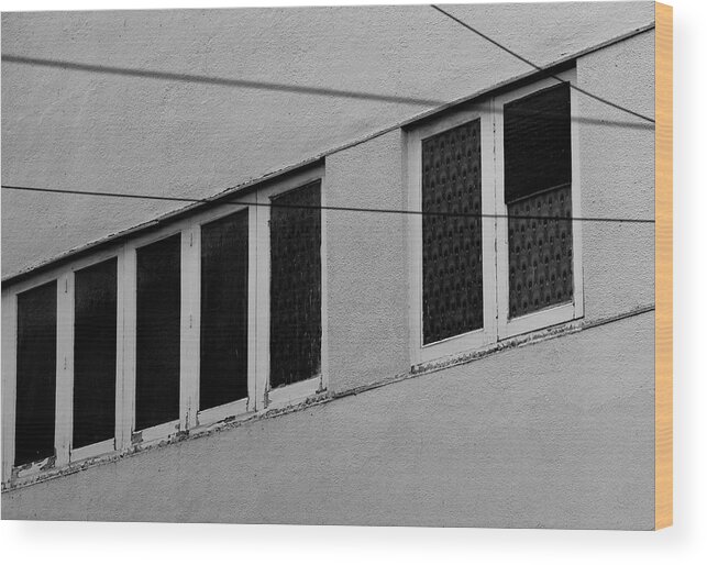 Three Wires Wood Print featuring the photograph Seven Windows Vs Three Wires by Prakash Ghai