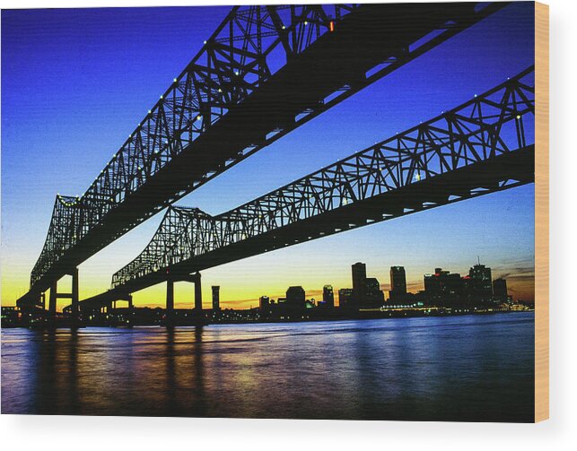 Algiers Wood Print featuring the photograph Walking To New Orleans - Crescent City Connection Bridge, New Orleans, LA by Earth And Spirit