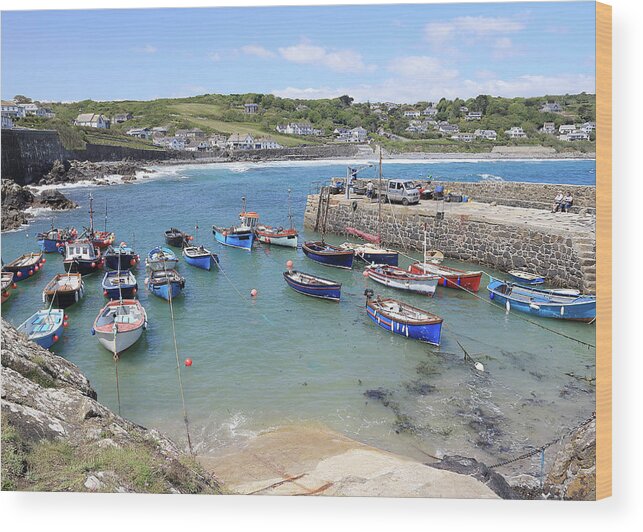 Coverack Wood Print featuring the photograph The small harbour Coverack, Cornwall. by Tony Mills