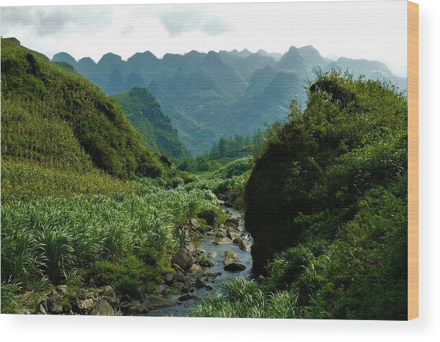 Valley Wood Print featuring the photograph Small river in the mountains of Vietnam by Robert Bociaga