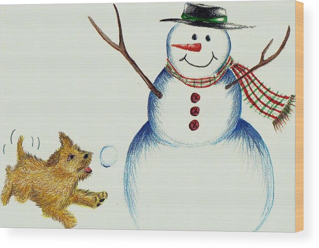 Dog Wood Print featuring the drawing SnowBuddy by Kori Vincent