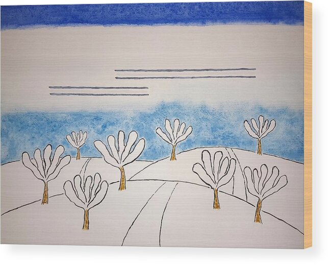 Watercolor Wood Print featuring the painting Snowy Orchard by John Klobucher