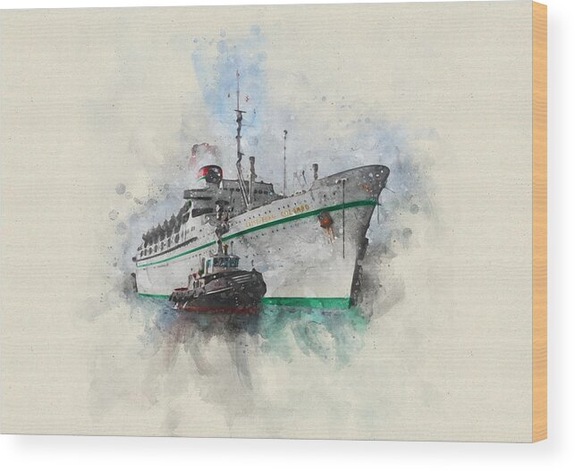 Steamer Wood Print featuring the digital art S.S. Cristoforo Colombo by Geir Rosset
