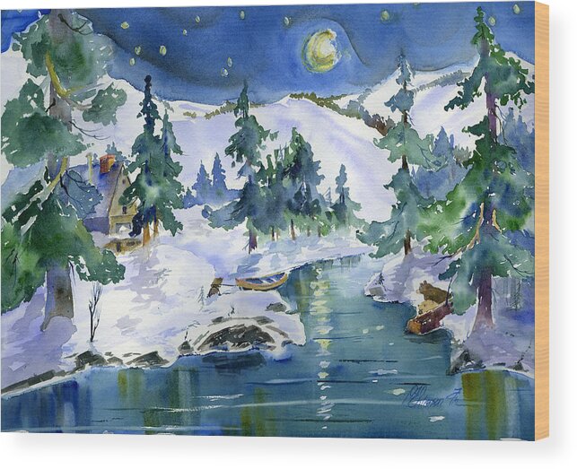 Starry Night Wood Print featuring the painting Starry Yuba River Moon by Joan Chlarson