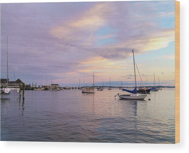 Sunset Wood Print featuring the photograph Stonington Harbor Twilight by Marianne Campolongo