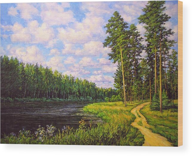 Summer Landscape Wood Print featuring the painting Summer landscape 4 by Kastsov