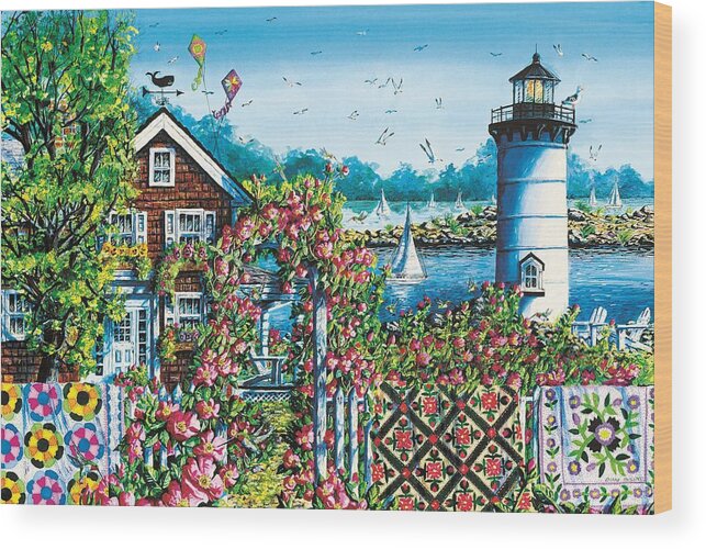 Summer Wood Print featuring the painting Summer Rose Harbor by Diane Phalen