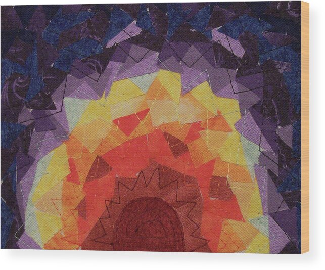 Fiber Art Wood Print featuring the tapestry - textile Sunrise by Pam Geisel