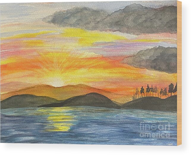 Sunset Wood Print featuring the painting Sunset by the Shore by Lisa Neuman