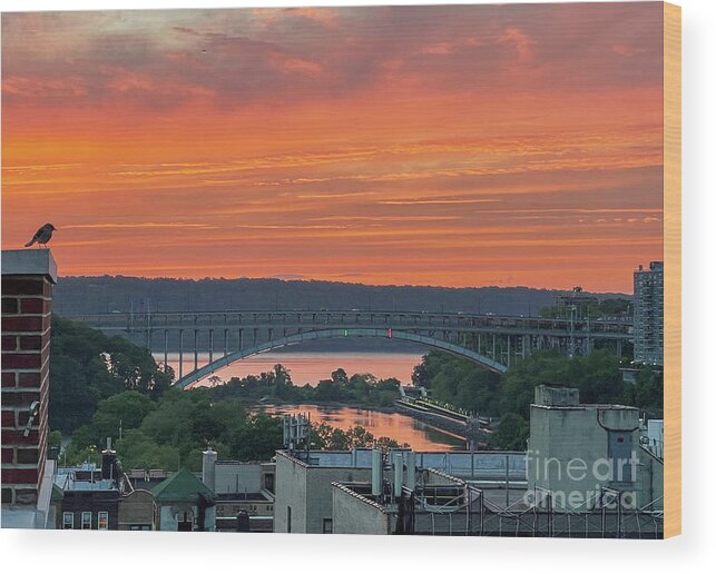 Inwood Wood Print featuring the photograph Sunset, Henry Hudson Bridge by Cole Thompson