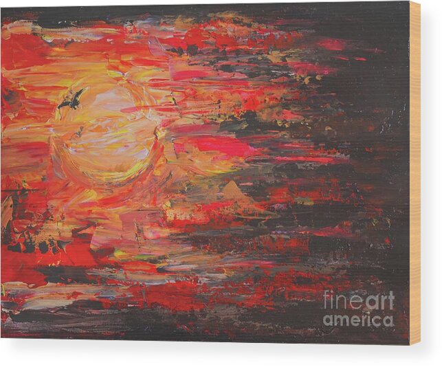 Nature Wood Print featuring the painting Sunset Of The Heart by Leonida Arte