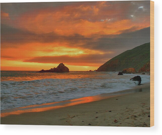 Sunset Wood Print featuring the photograph Sunset On Pfeiffer Beach by Stephen Vecchiotti