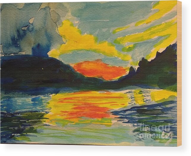 Allegheny Reservoir Wood Print featuring the painting Sunset on the Allegheny Reservoir by Walt Brodis