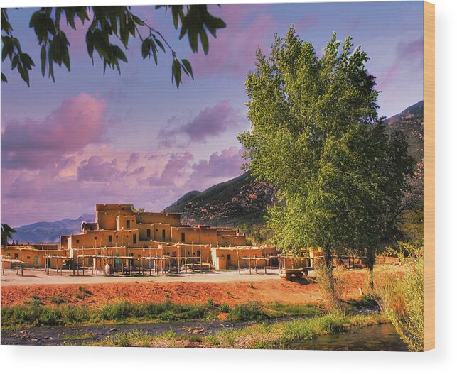 Landscapes Wood Print featuring the photograph Taos Pueblo by Micah Offman