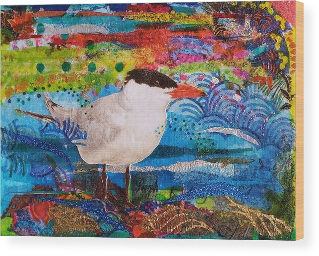 Tern Wood Print featuring the mixed media Tern Portrait by Deborah Cherrin