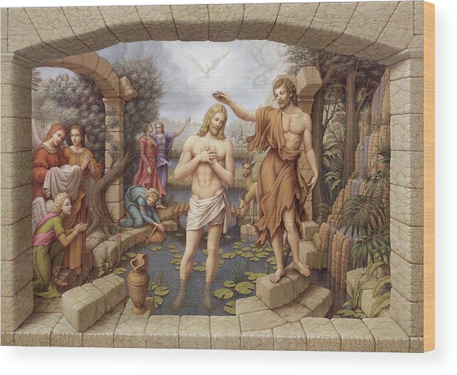 Christian Art Wood Print featuring the painting The Baptism of Christ by Kurt Wenner