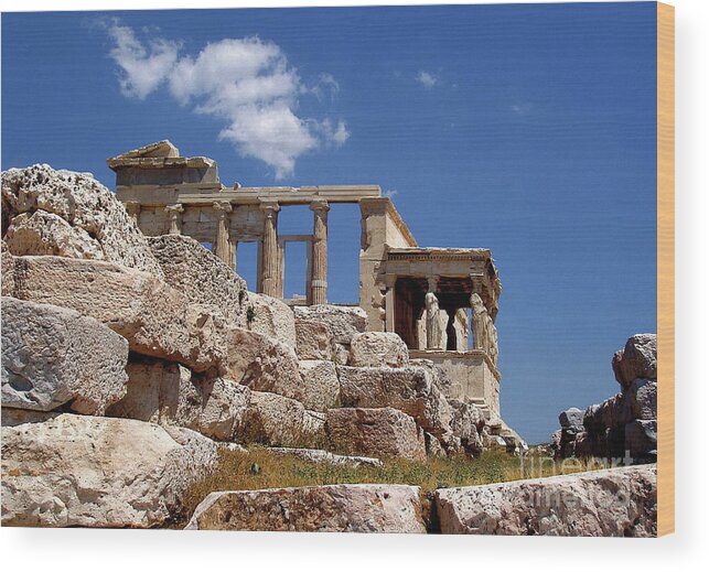 Greece Wood Print featuring the photograph The Caryatids Of The Athenian Acropolis by Lois Bryan