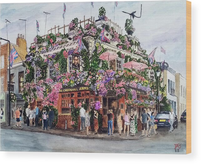 Cityscape Wood Print featuring the painting The Churchill Arms, Nothing Hill, London, UK by Francisco Gutierrez