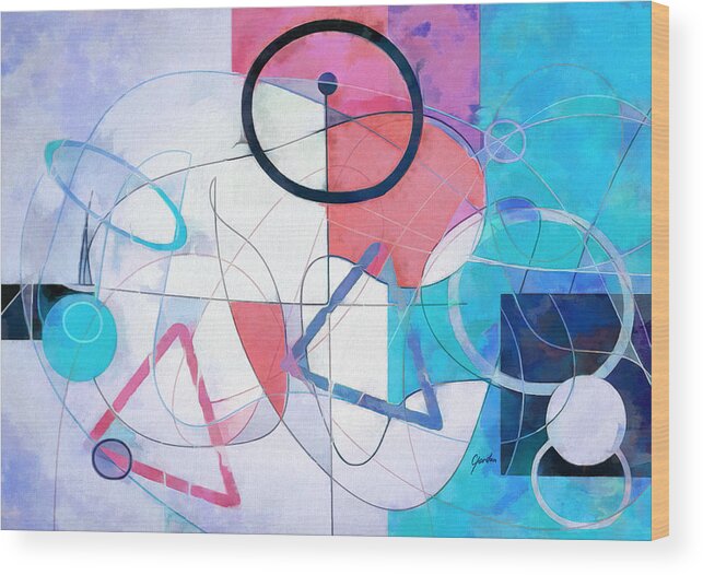 Abstract Wood Print featuring the painting The Circle - Blue White and Pink Pastel Abstract Painting by Modern Abstract