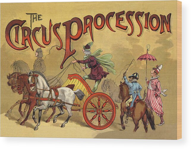 Circus Wood Print featuring the digital art The Circus Procession - Three Horse Chariot by Long Shot
