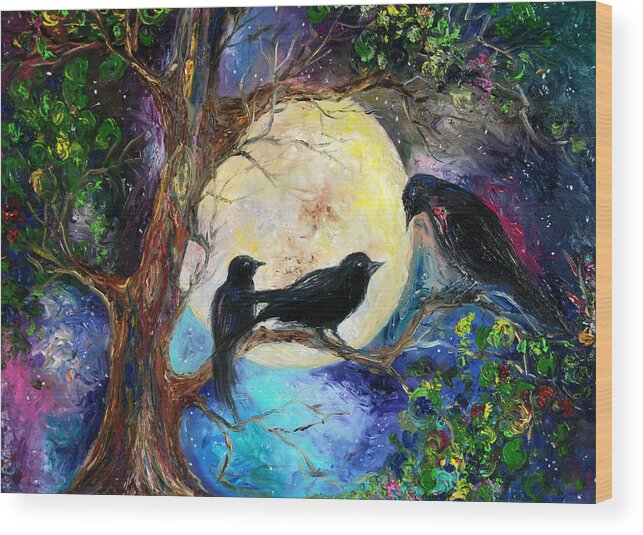 Starrynight Wood Print featuring the painting The conversation by Hafsa Idrees