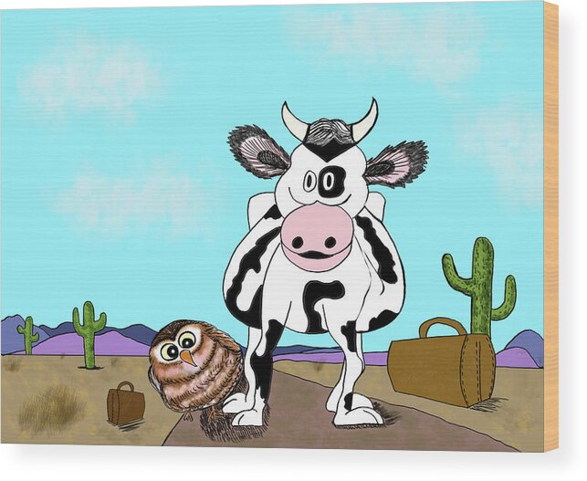 Cow Wood Print featuring the digital art The Cow Who Went Looking for a Friend by Christina Wedberg