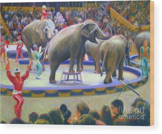 King Of The Circus Wood Print featuring the painting The Elephants King of the Circus by Candace Lovely