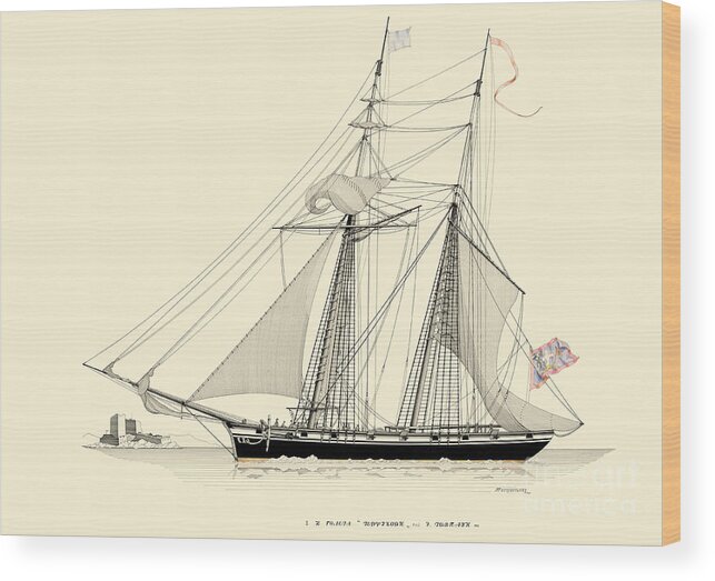 Historic Vessels Wood Print featuring the drawing The goleta Terpsichori - 1818 by Panagiotis Mastrantonis