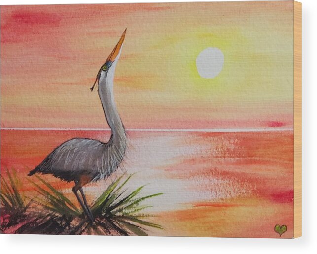 Heron Wood Print featuring the painting The Great Heron by Deahn Benware